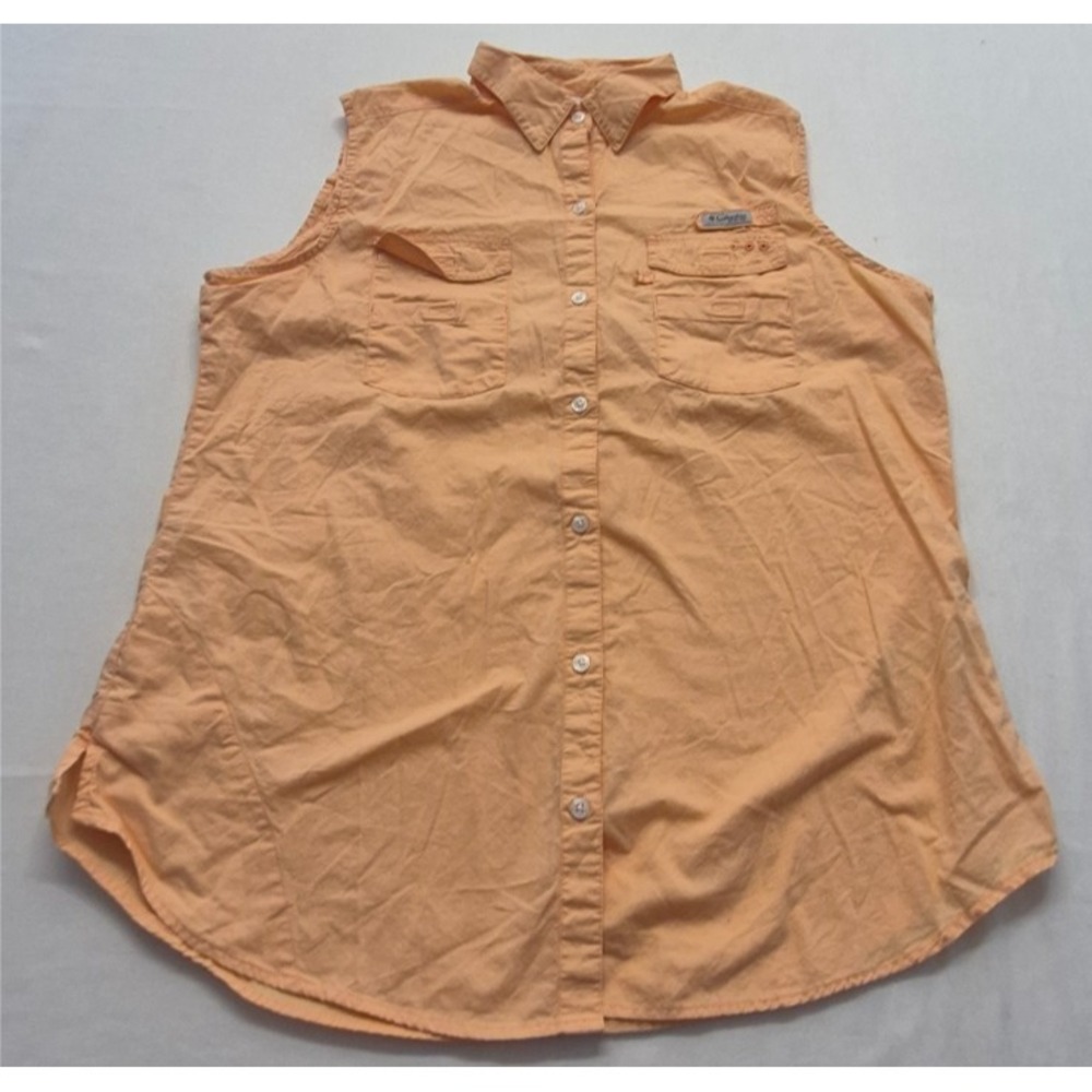 Columbia PFG women's orange sleeveless‎ outdoor top XL button up pockets Cotton